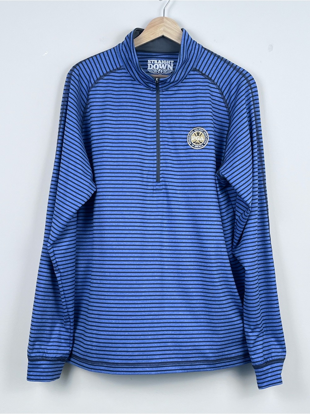 Straight Down Men's Striped 1/2 Zip Peformance Golf Pullover PGA Logo Size M